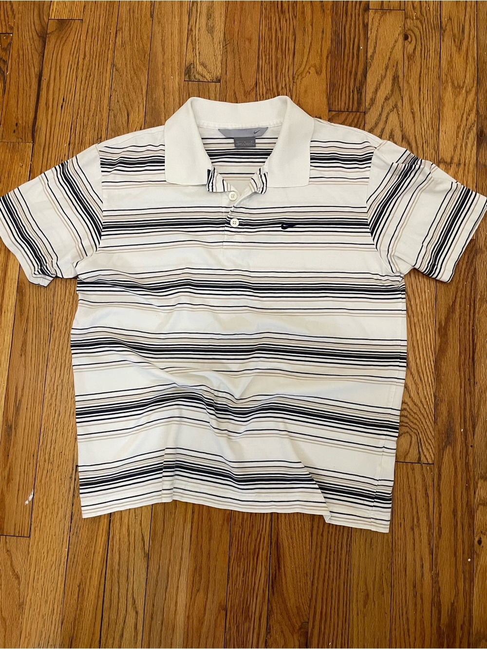 Nike White Polo with Black Horizontal Stripes